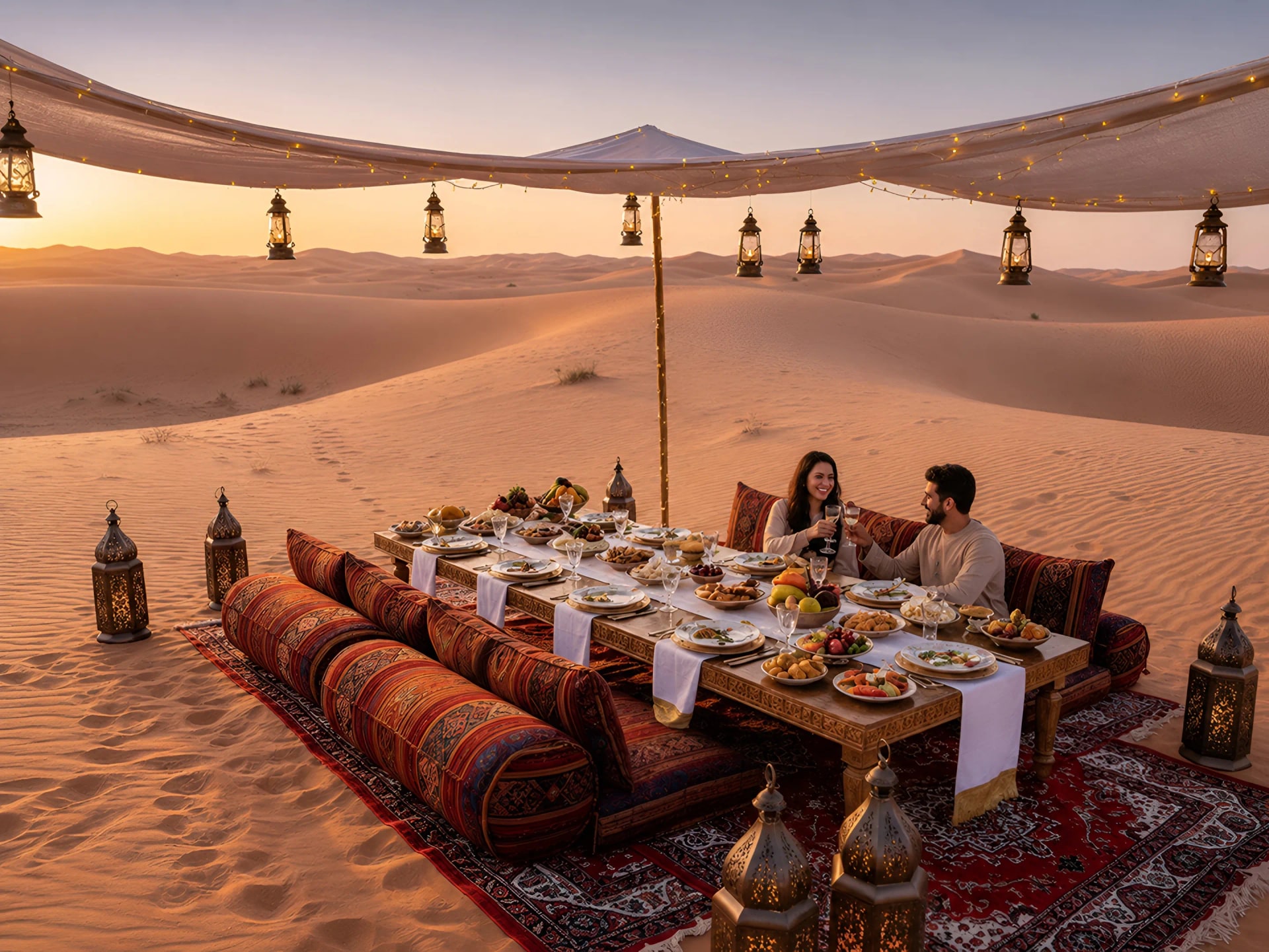 Elegantes Outdoor-Dining-Setup in der Wüste